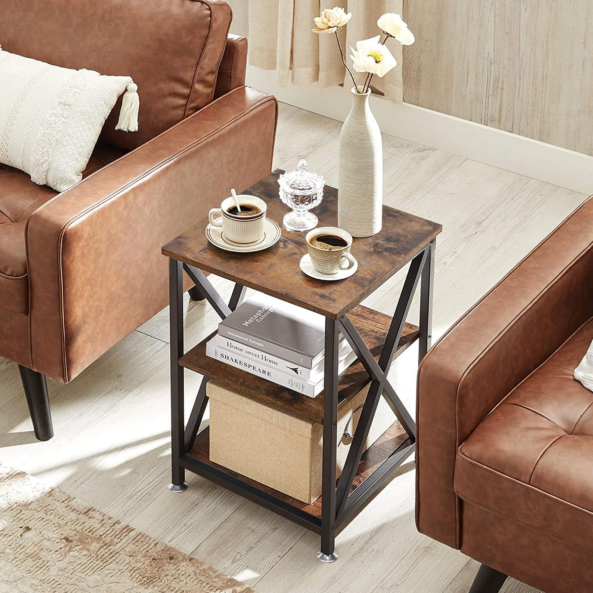 Square End Tables Set of 2 Rustic Brown O85990