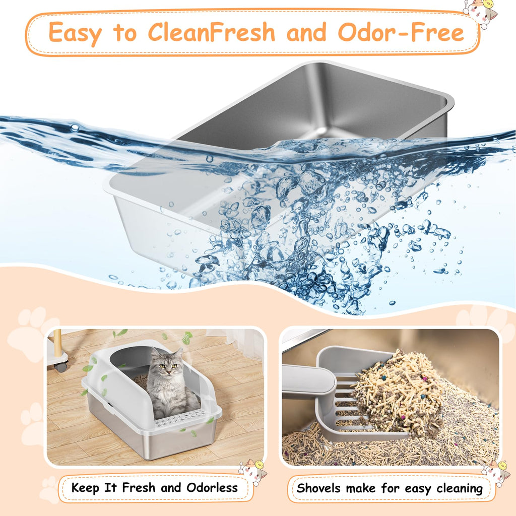 Stainless Steel Extra Large Enclosed Cat Litter Box with Lid and Mat I431