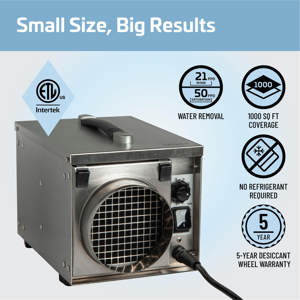 50 Pint Portable Desiccant Dehumidifier Stainless Steel E934