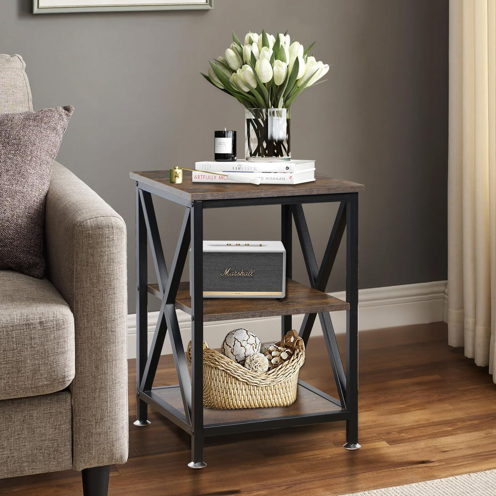 Square End Tables Set of 2 Rustic Brown O85990