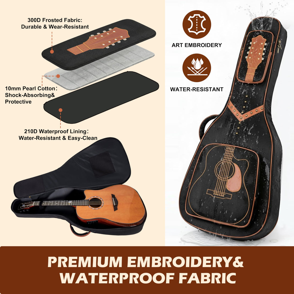 40/41/42" Waterproof PU Leather Acoustic Guitar Bag W588
