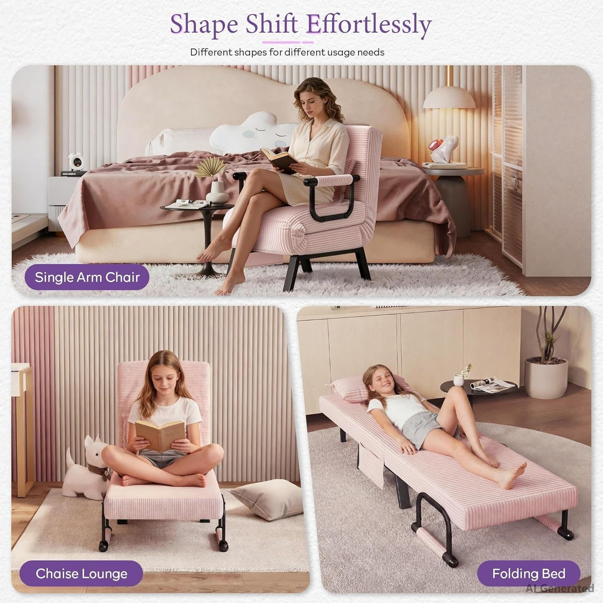 Pink Folding Sleeper Chair Bed C35549