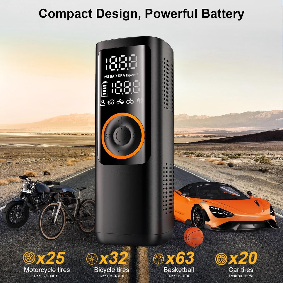 Portable Air Compressor 7800mAh 150PSI Cordless Tire Pump with Pressure Gauge I509