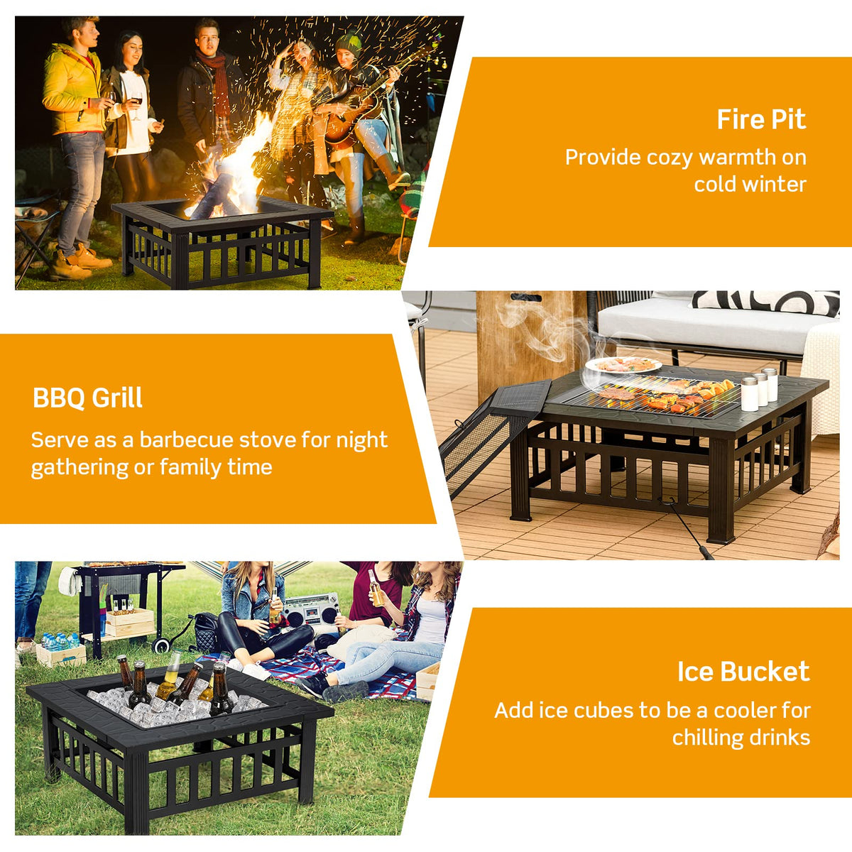 32 Inch Square Steel Wood Burning Fire Pit X687