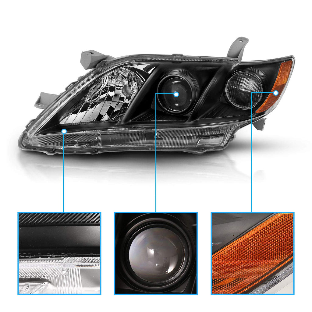2007-2009 Toyota Camry Black Projector Headlight Assembly Pair V881
