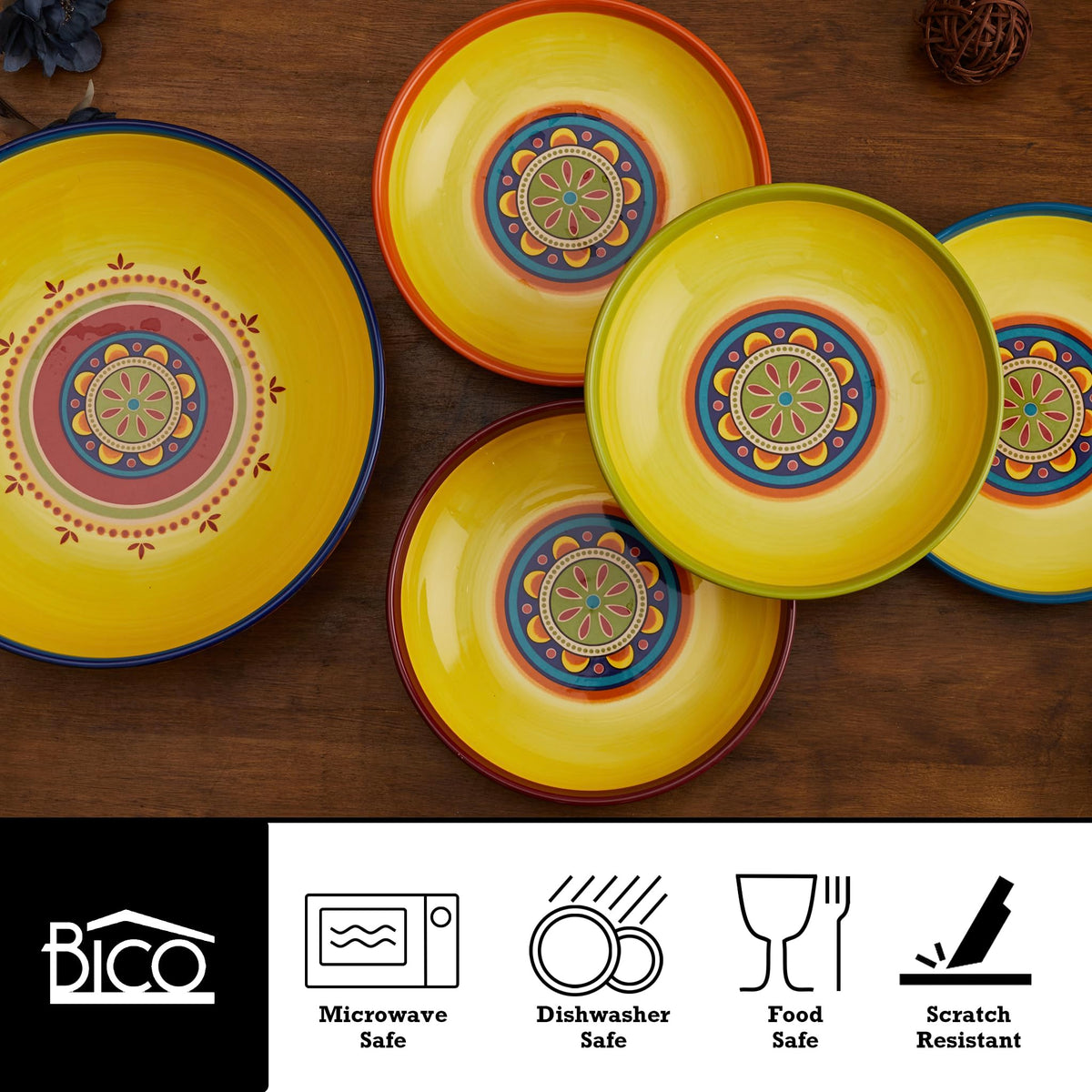 Ceramic Pasta Bowl Set of 5, Microwave & Dishwasher Safe Y615689