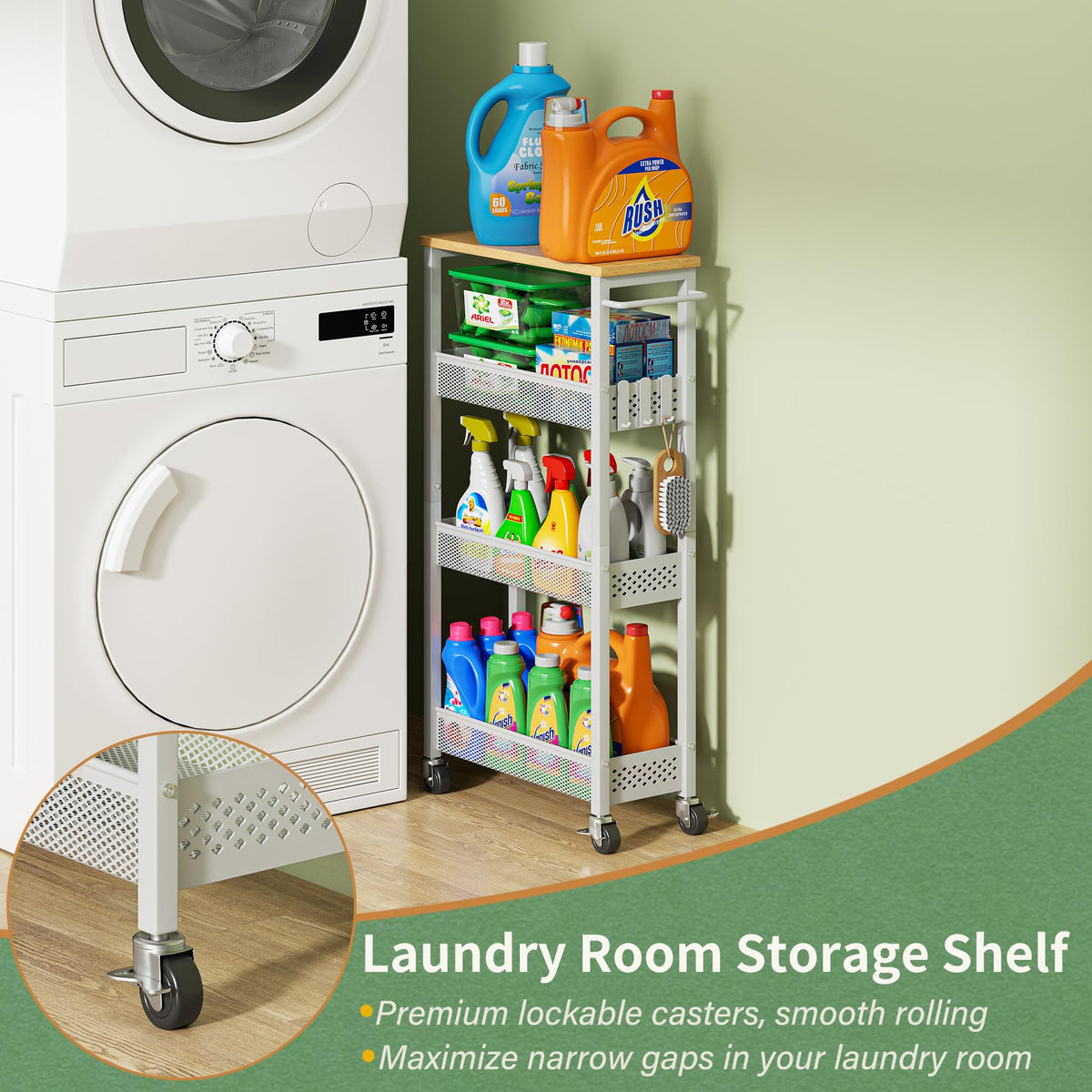 Laundry Room Organization Cart with Casters Y3573