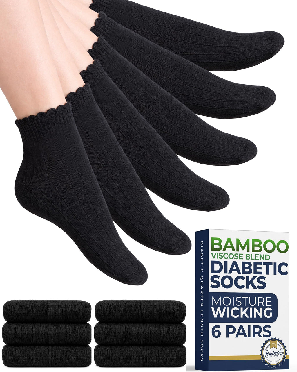 Knit Bamboo Viscose Diabetic Socks 6 Pairs X3741