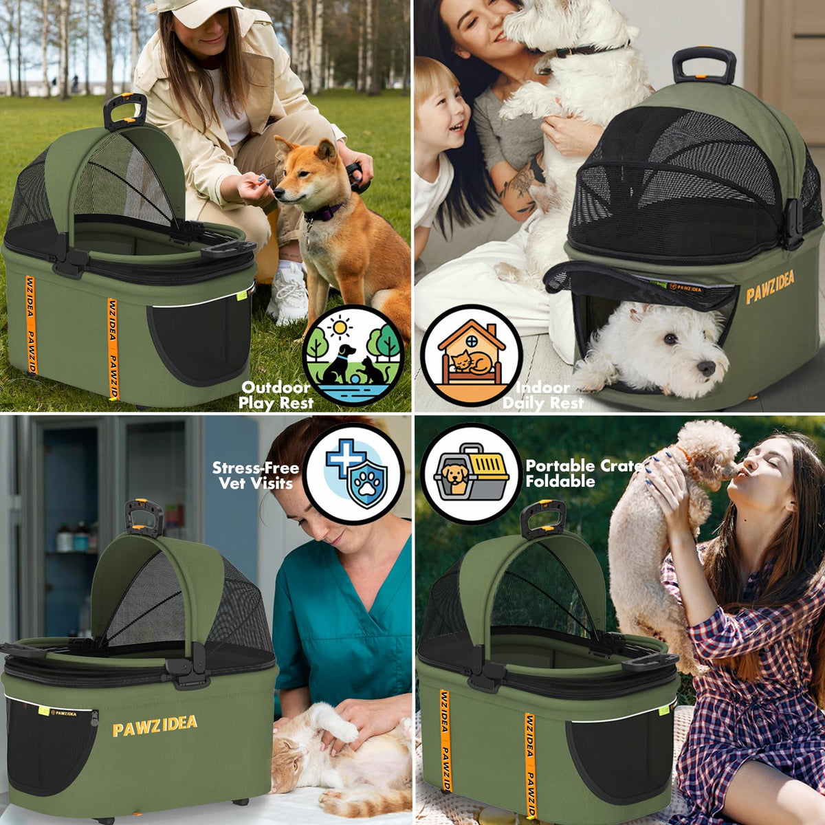 Foldable Pet Stroller with Detachable Carrier S8269