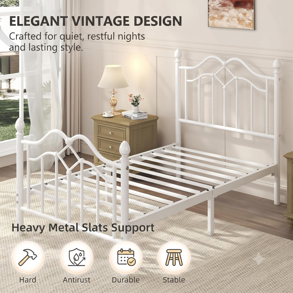 Twin Size Bed Frame with Victorian Headboard & Footboard E6291