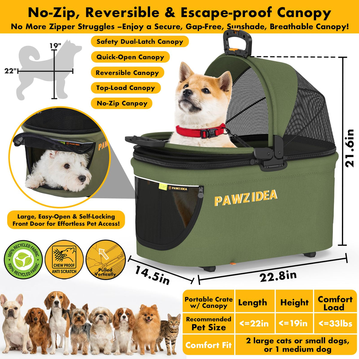 Foldable Pet Stroller with Detachable Carrier S8269