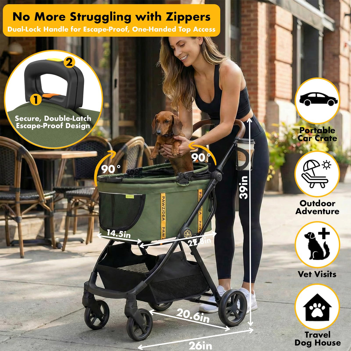 Foldable Pet Stroller with Detachable Carrier S8269