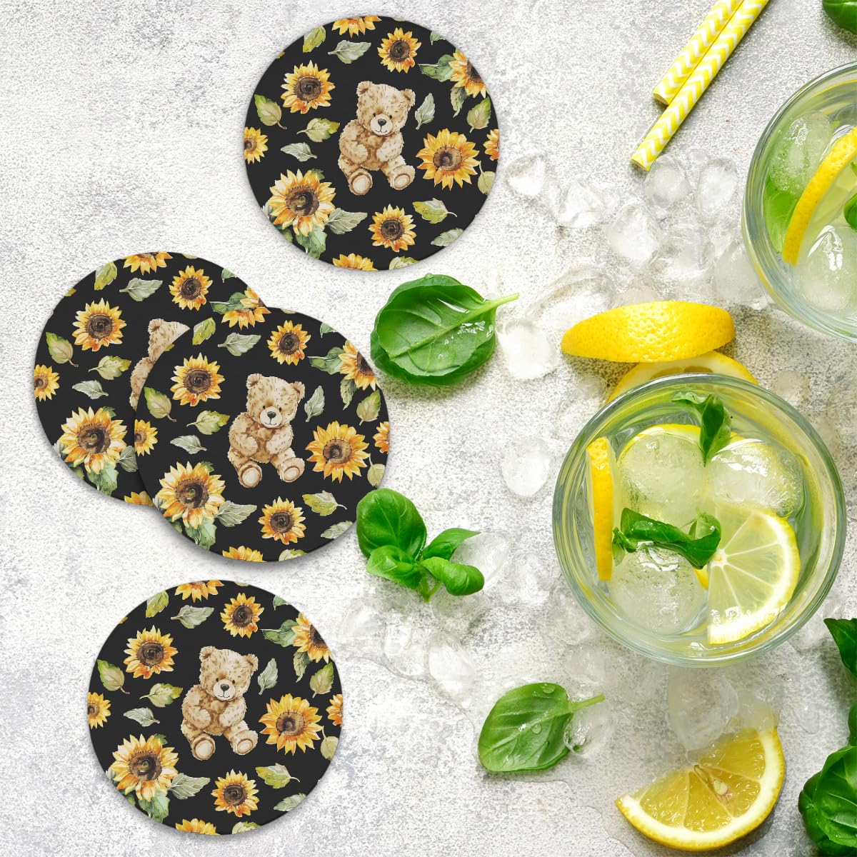 Round Absorbent Ceramic Coasters Set of 4 D724420