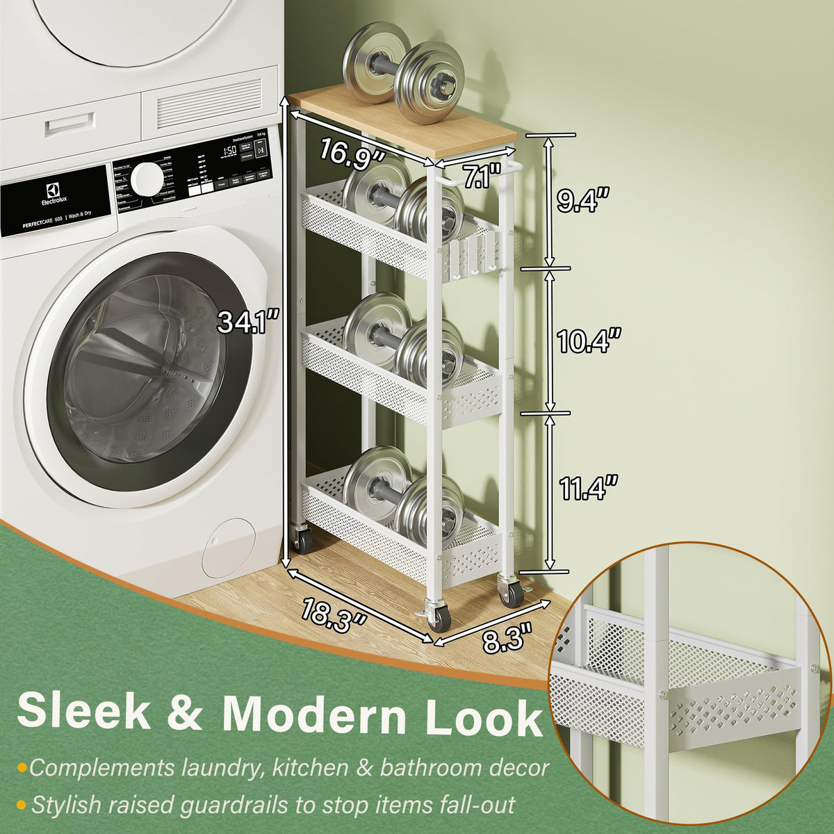 Laundry Room Organization Cart with Casters Y3573