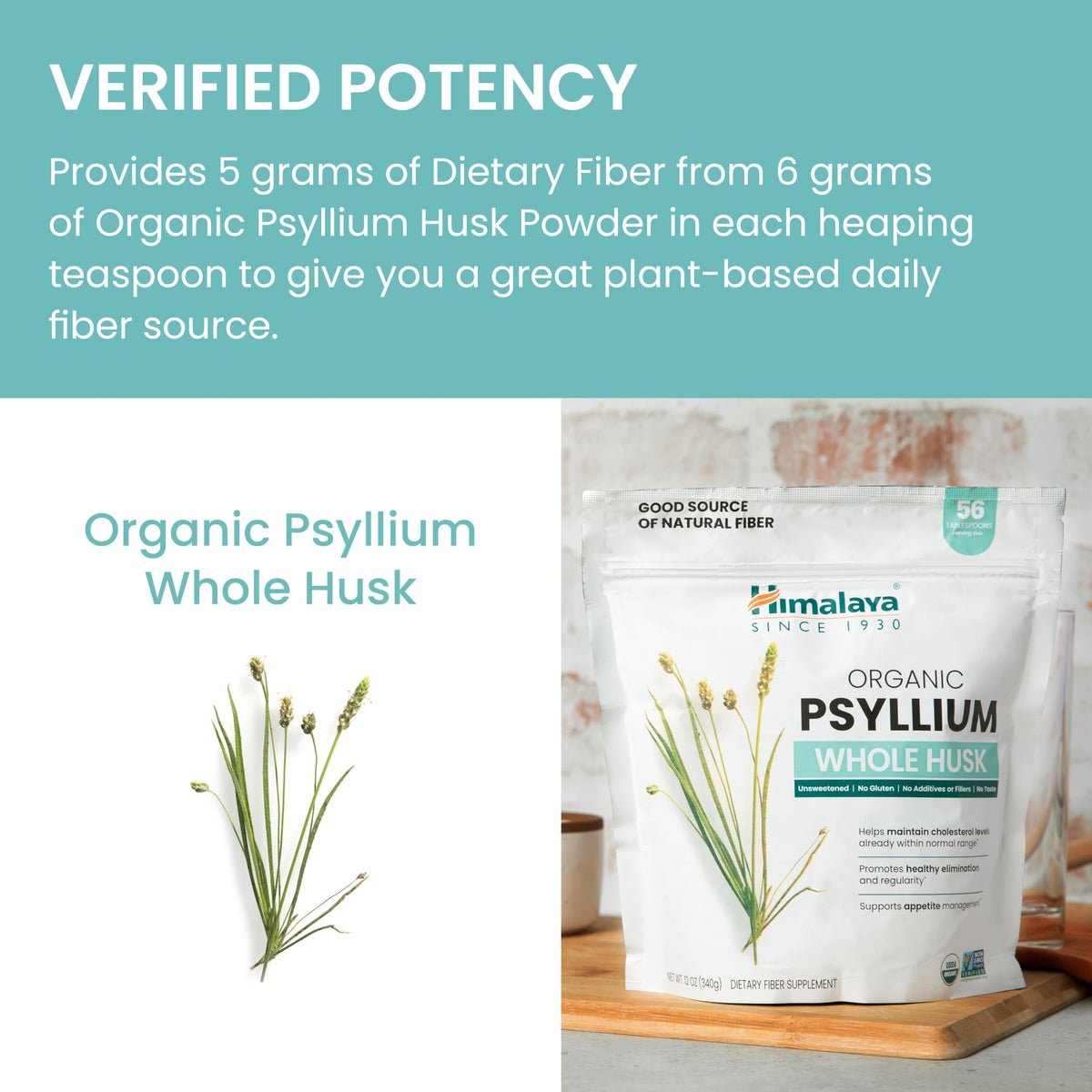 Organic Psyllium Whole Husk Fiber Supplement, Unflavored, 12 oz Y3775