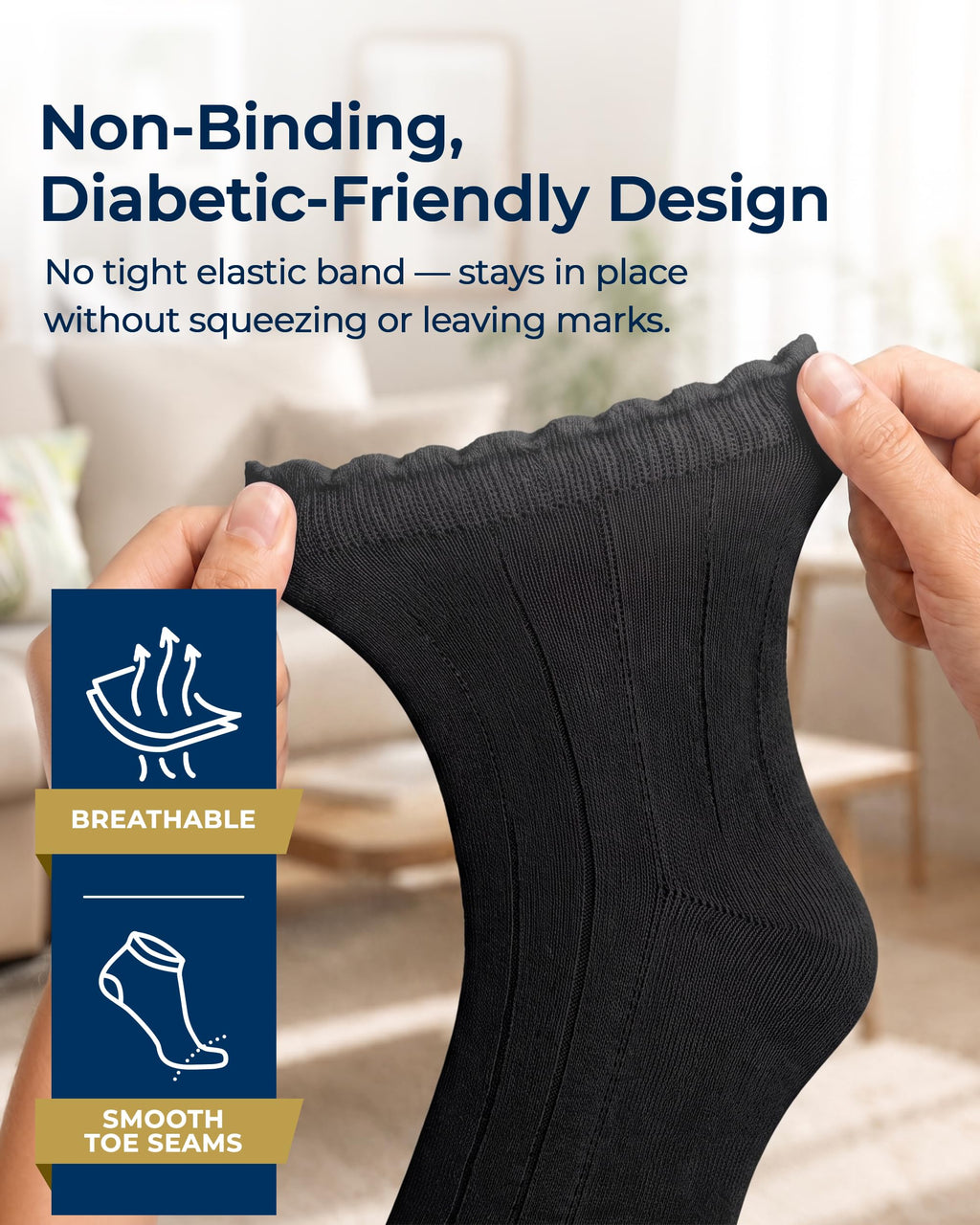 Knit Bamboo Viscose Diabetic Socks 6 Pairs X3741