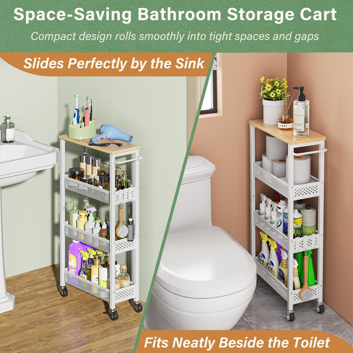 Laundry Room Organization Cart with Casters Y3573