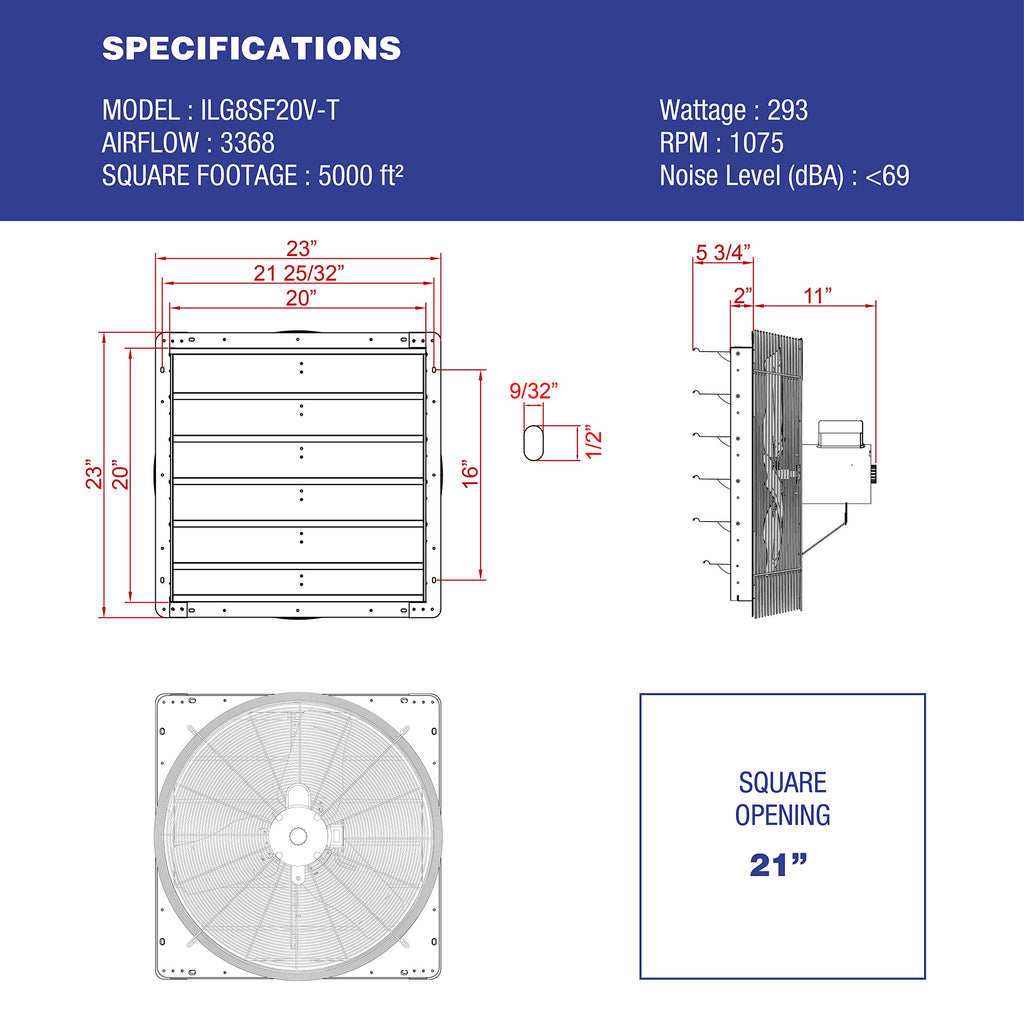 20 inch Shutter Exhaust Ventilation Fan with 3 Speed Thermostat H1915