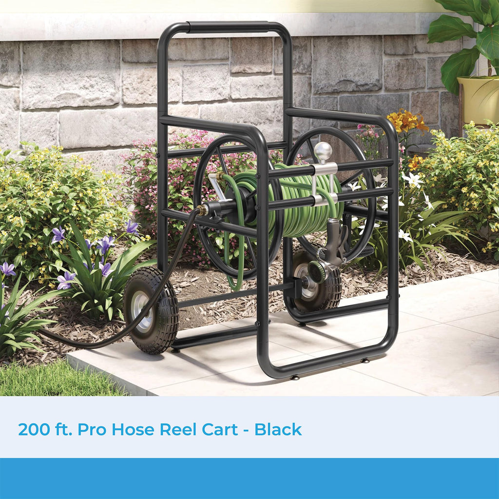 200' Steel Garden Hose Reel Cart with Flat-Free Rubber Tires R75338