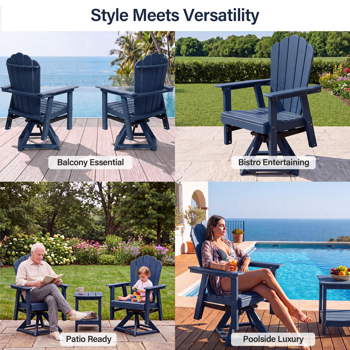 HDPE Swivel Adirondack Chair Set of 2 Navy Blue C399636