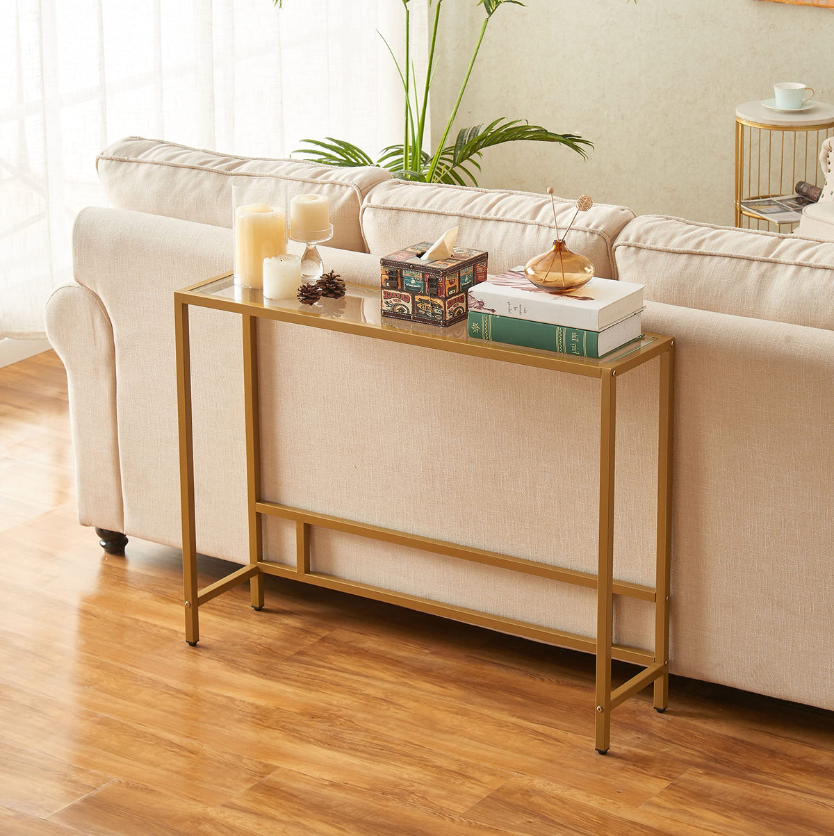 Small Modern Console Table Tempered Glass Metal Frame Z9835