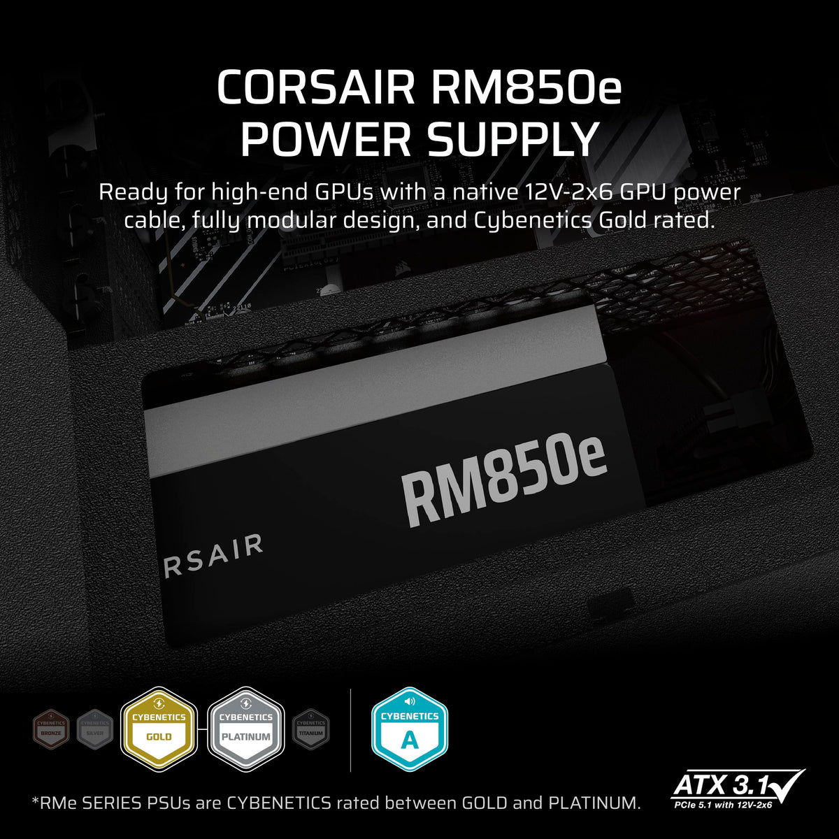 850W ATX 3.1 PCIe 5.1 Power Supply - Black U334