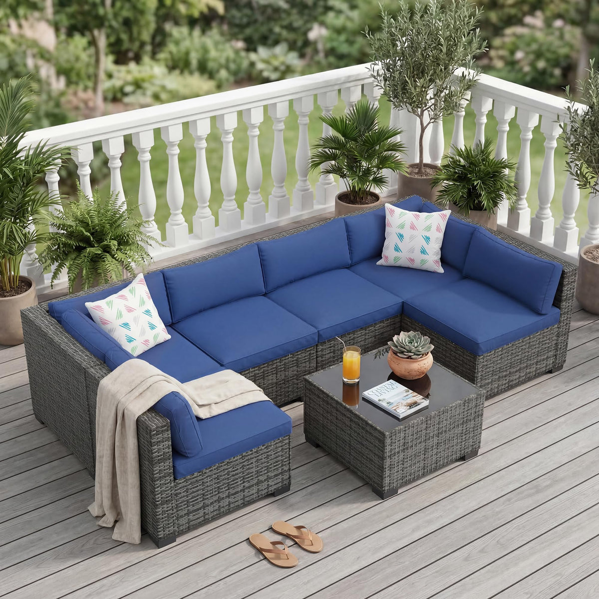 7-Piece Outdoor Rattan Sectional Sofa Set with Coffee Table L816104