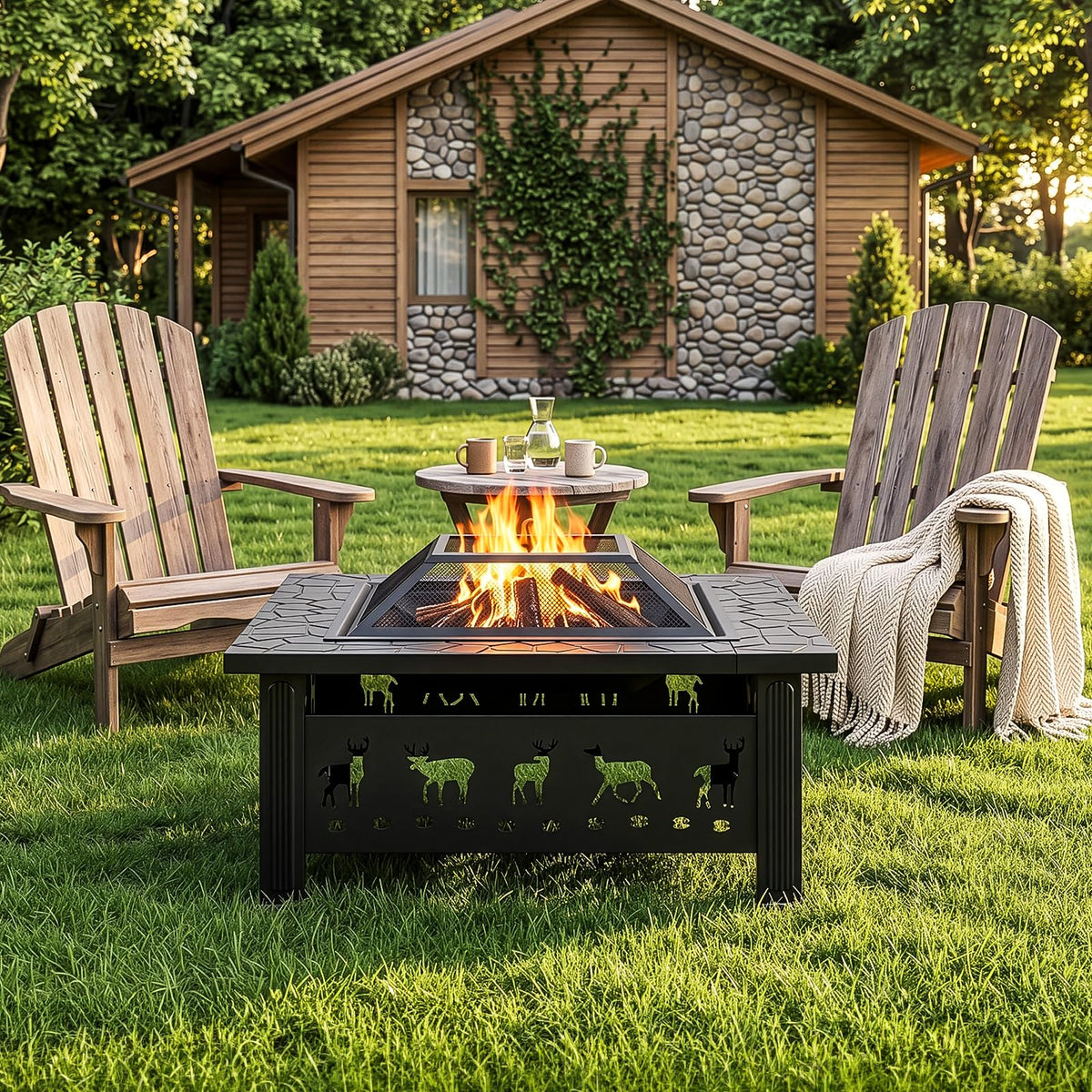 32 Inch Square Wood Burning Fire Pit Table I517