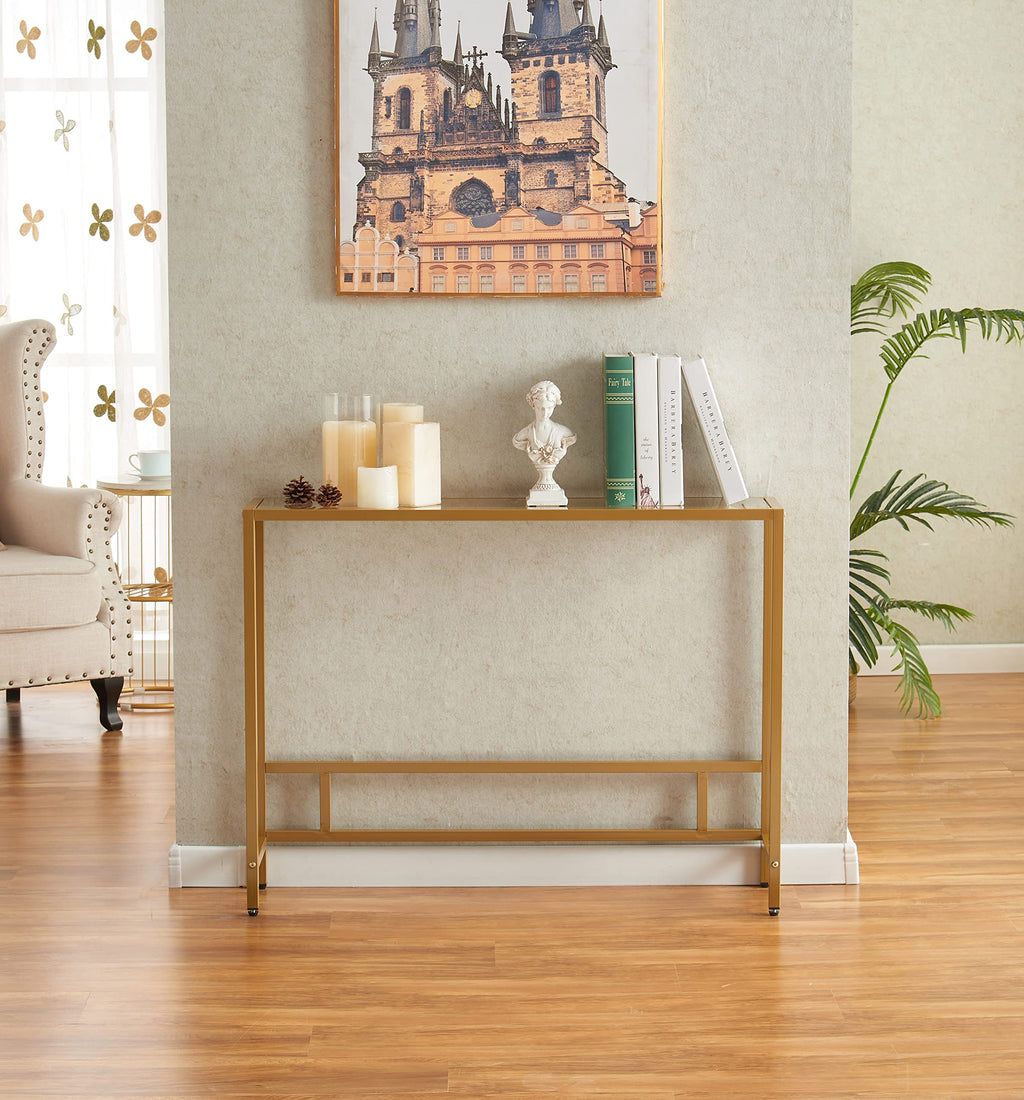 Small Modern Console Table Tempered Glass Metal Frame Z9835