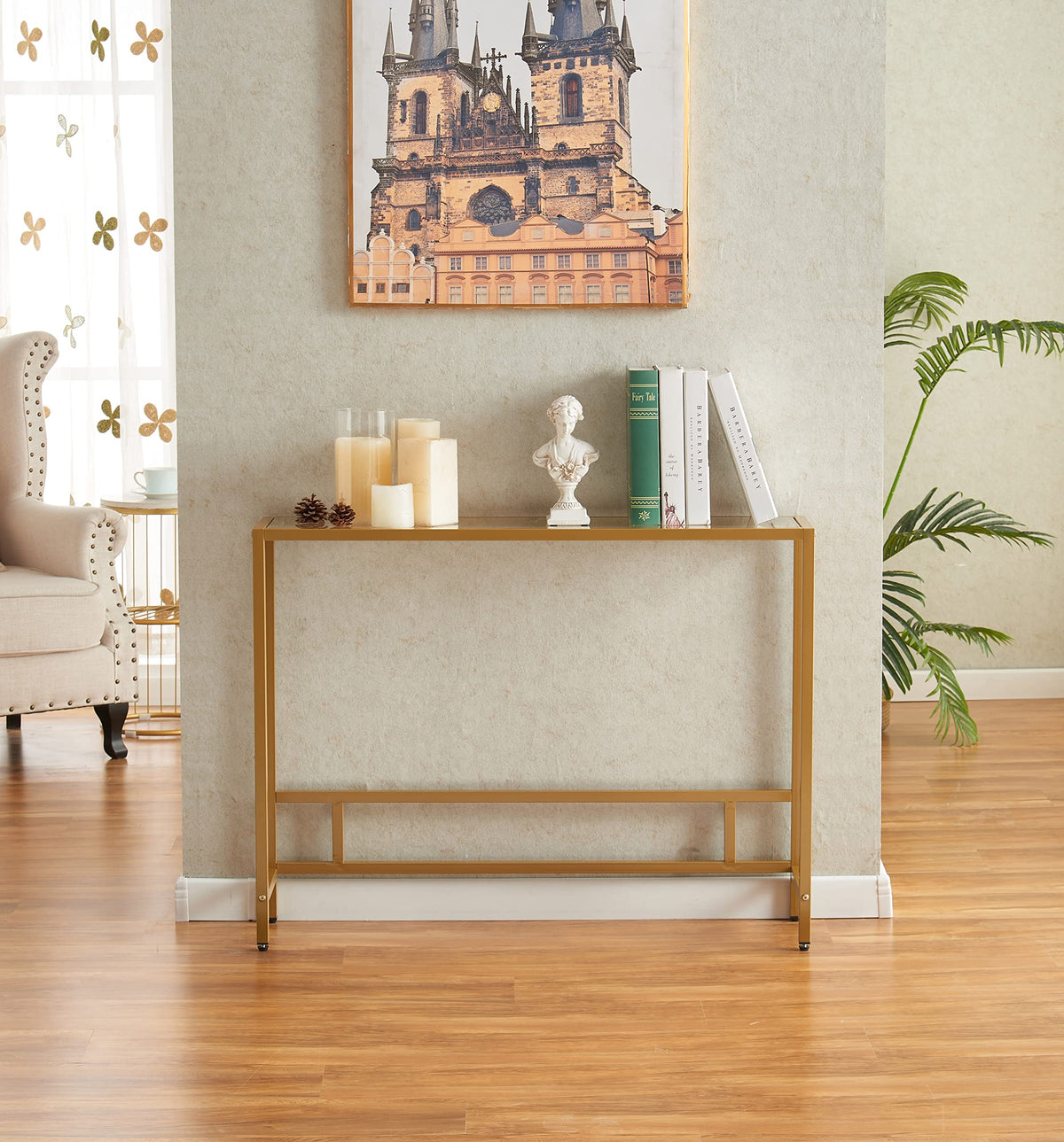 Small Modern Console Table Tempered Glass Metal Frame Z9835