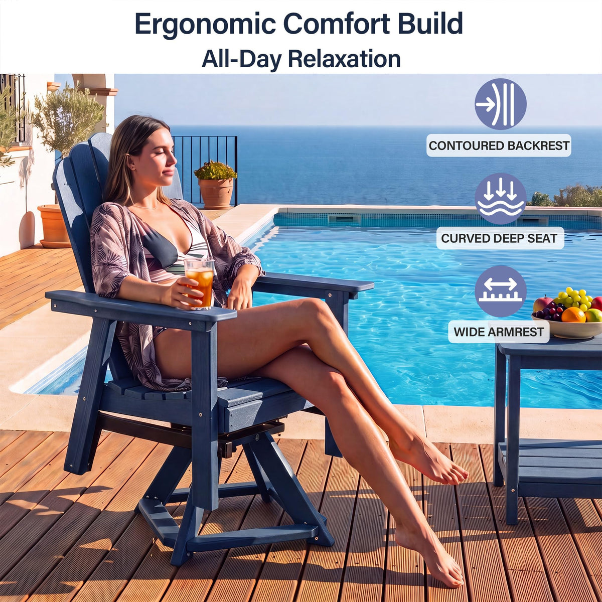 HDPE Swivel Adirondack Chair Set of 2 Navy Blue C399636