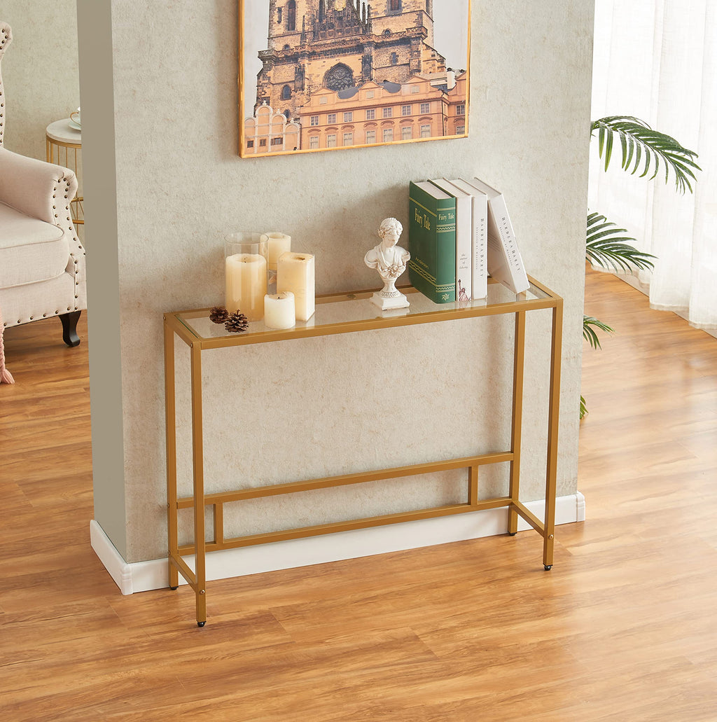 Small Modern Console Table Tempered Glass Metal Frame Z9835