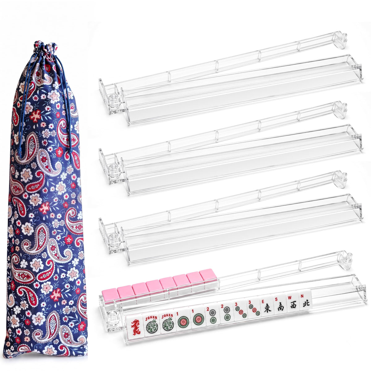 Clear Mahjong Racks with Pushers, 4-Pack P213
