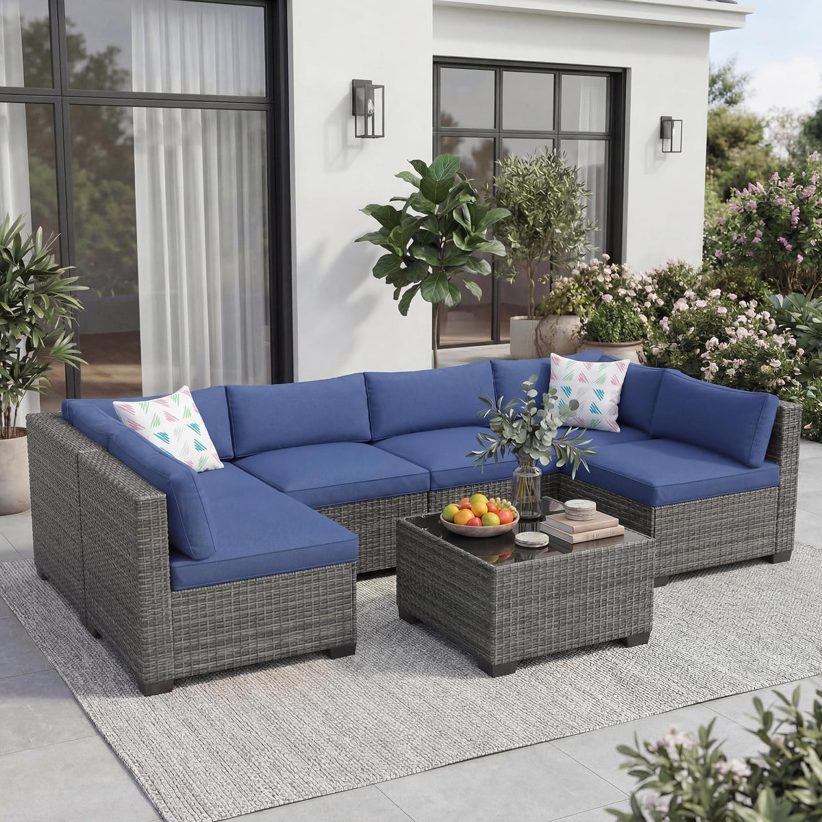 7-Piece Outdoor Rattan Sectional Sofa Set with Coffee Table L816104