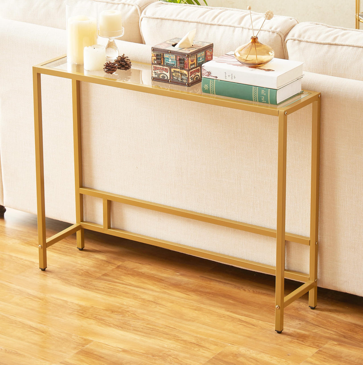 Small Modern Console Table Tempered Glass Metal Frame Z9835